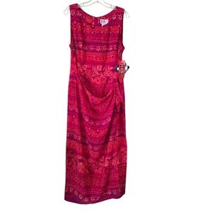 R&K Originals Pink Orange Floral‎ Batik Faux Wrap Maxi Dress Size 14 NWT